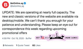 BetOnline Tweet Announcing Website Update